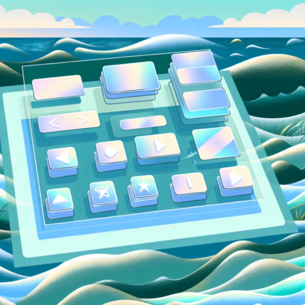 Różnorodne elementy interfejsu aplikacji na tle oceanu