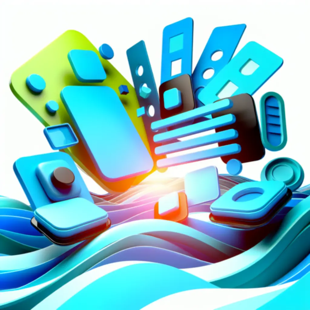 Kolorowe komponenty interfejsu na tle morskich fal