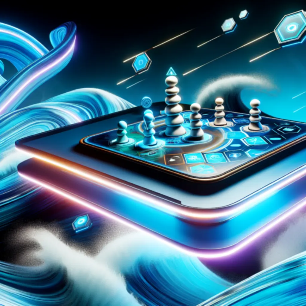 Symbol innowacji – nowoczesna planszówka na tle fal