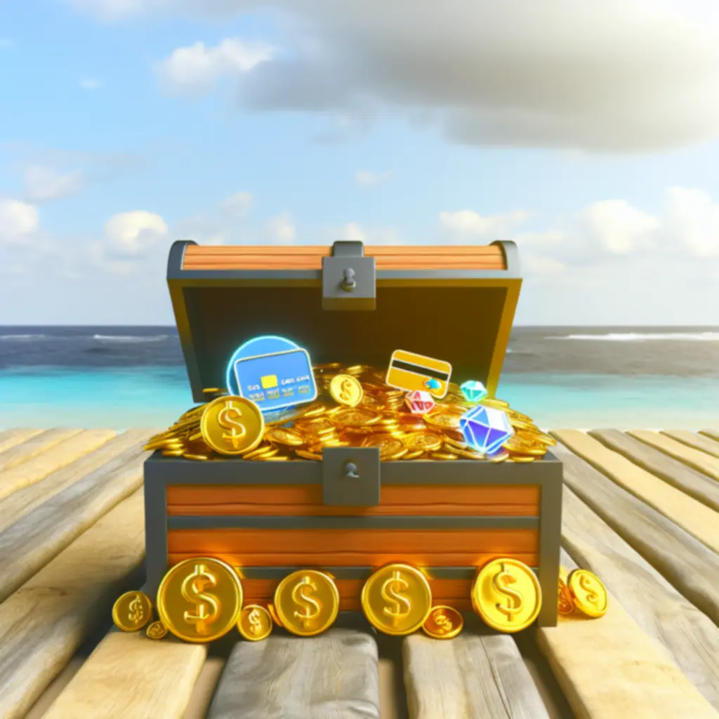 Skrzynia skarbów i monety symbolizujące płatności w OceanGamePL