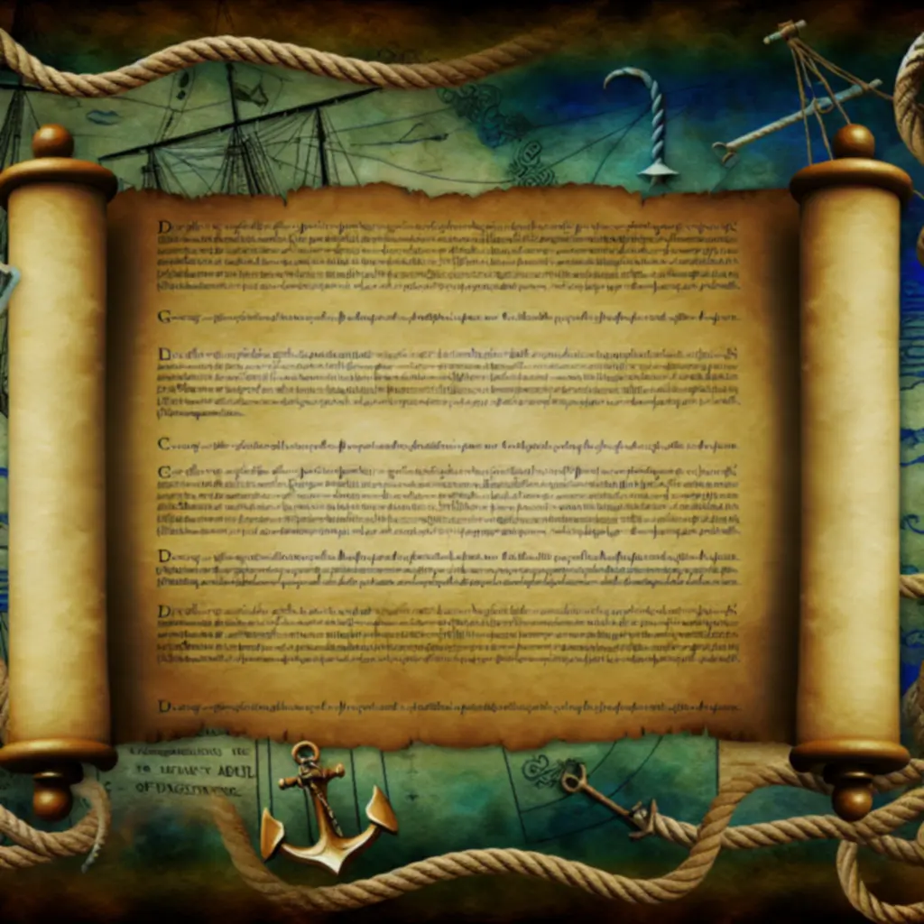 Zwój z polityką i regulaminem na tle marynistycznym