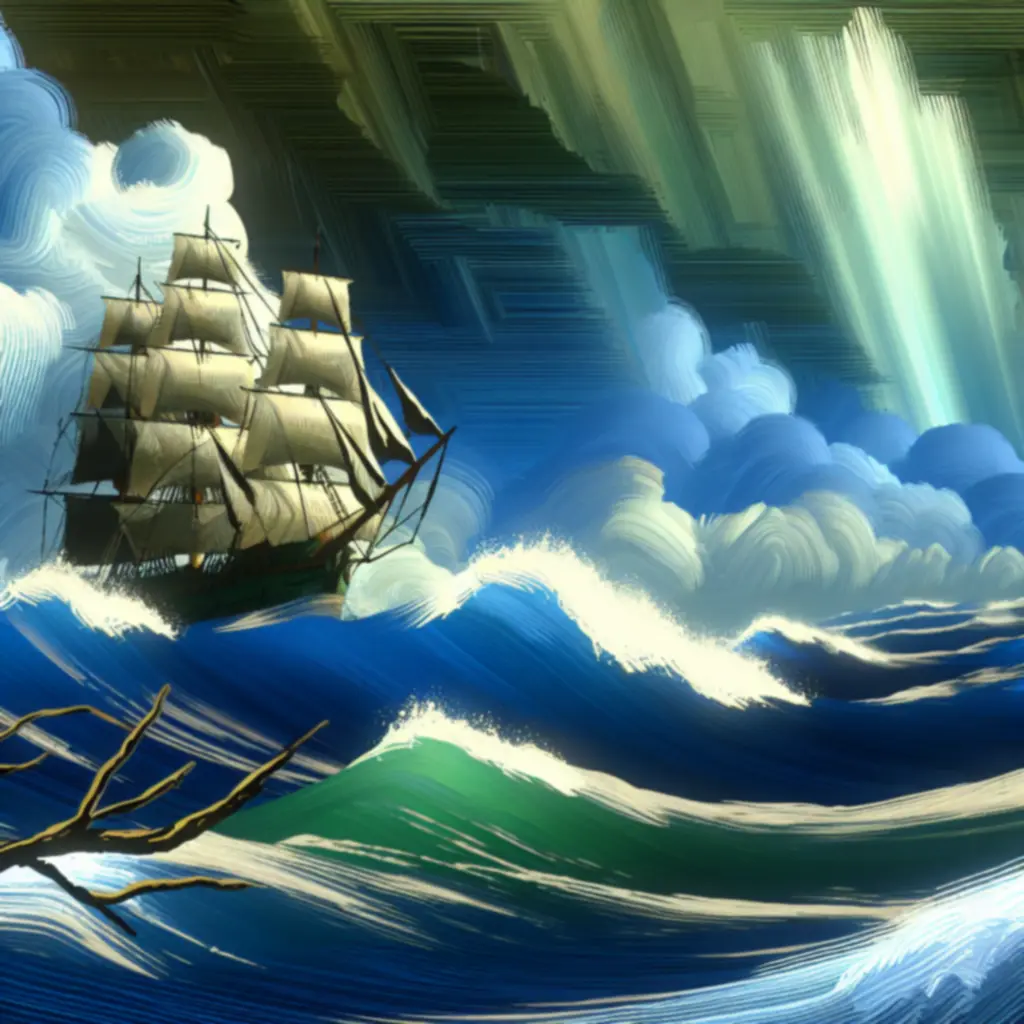 Ilustracja statku na burzliwym morzu – symbol zasad OceanGamePL