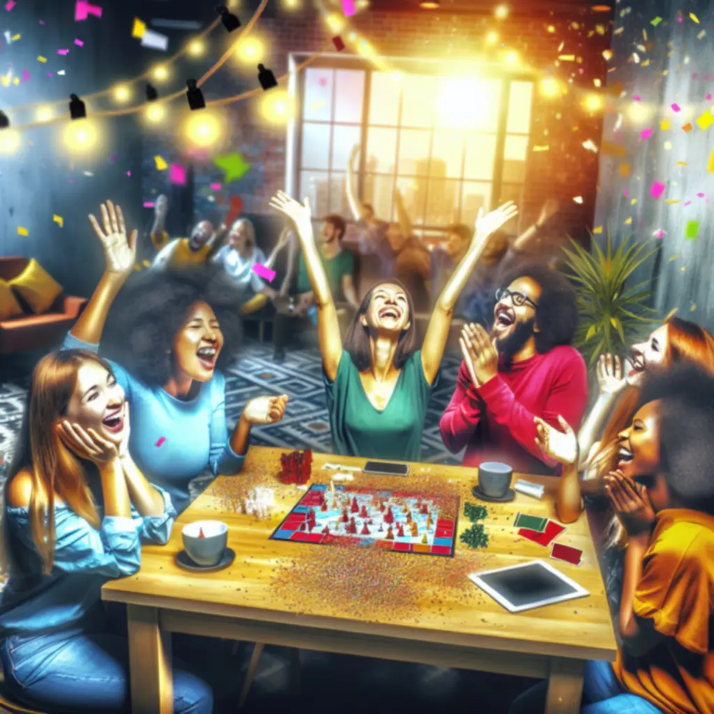 Gracze wspólnie świętują zwycięstwo przy stole